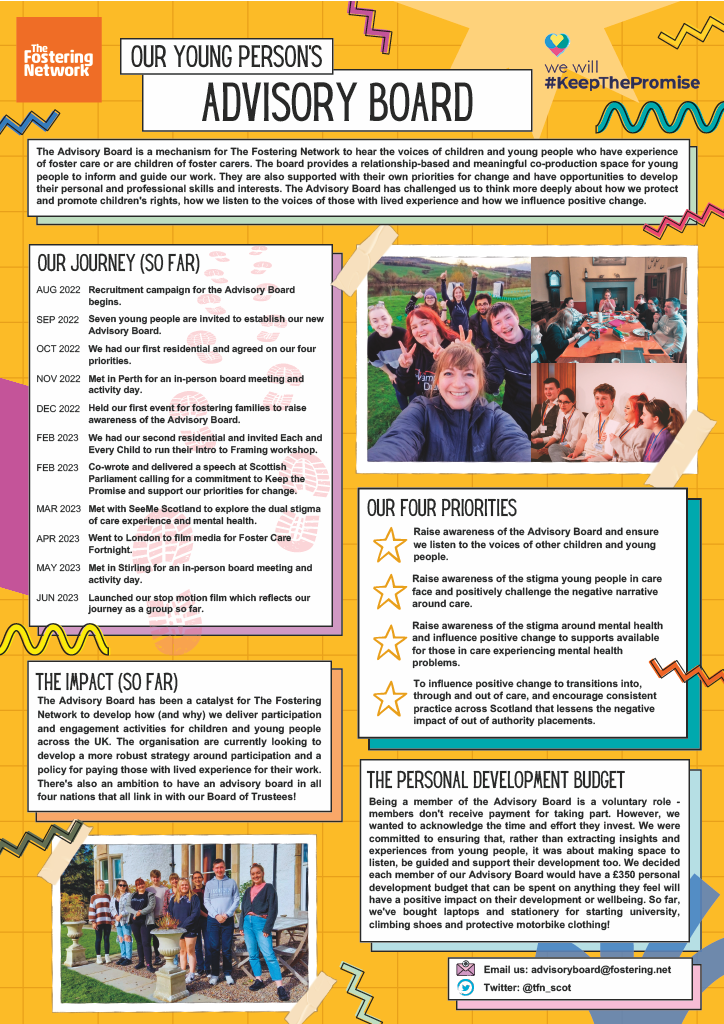 Poster exploring Young Person's Advisory Board, a project from Fostering Network
