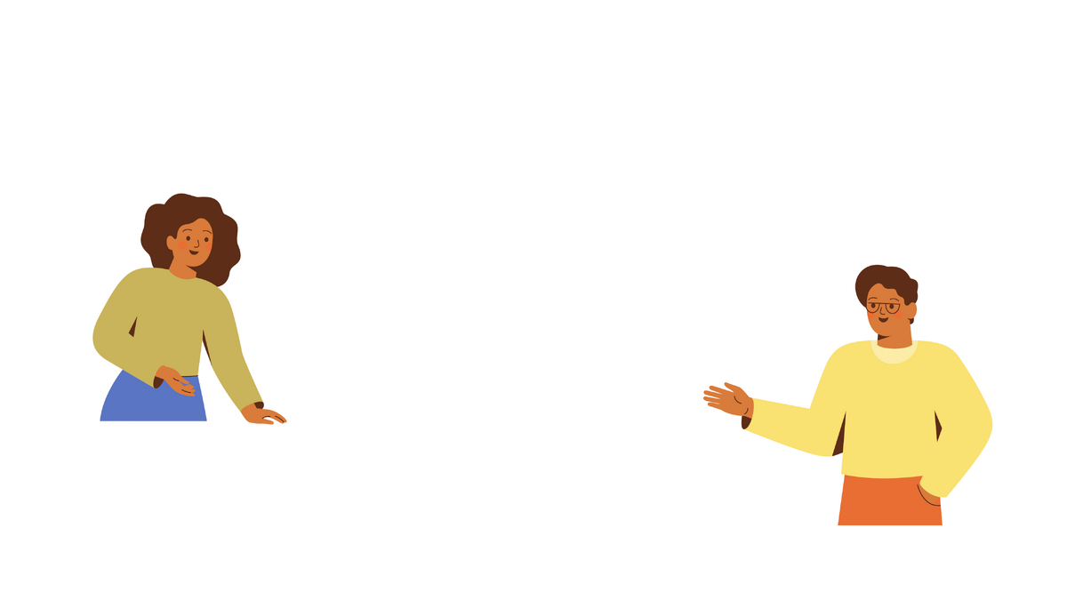 Illustration of two people inside speech bubbles.