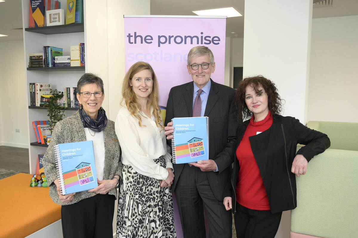 From left to right: Michelle Miller, Chair of SCRA, Katharina Kasper, Chair of CHS, Sheriff David Mackie, Chair of Hearings System Working Group, and Fiona Duncan, Chair of The Promise Scotland.
