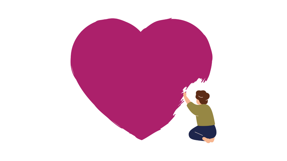 Illustration of a child painting a heart.